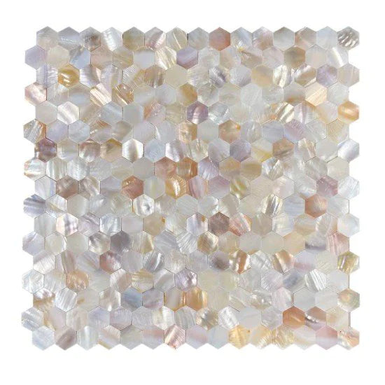 Oppio SHELL Tiles - Mother of PEARL HEXAGON wit - Zelfklevend Mozaiek 305x305x3.3mm
