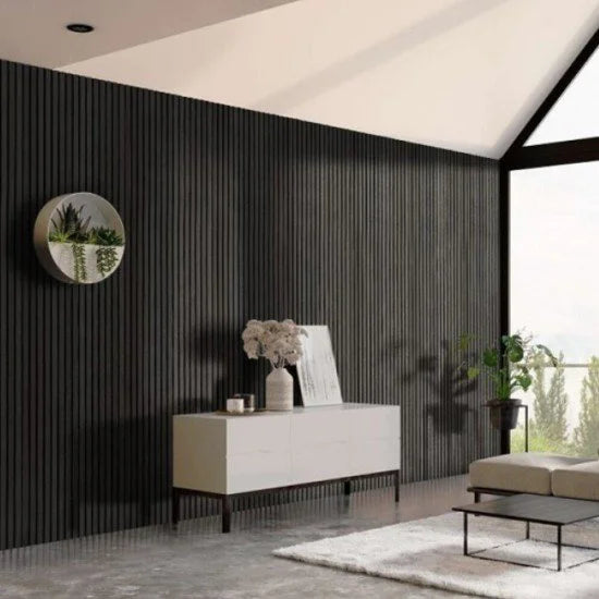 €44 Per Paneel - SUPERMAT 60x260 cm Zwart Eiken ( Black Oak ) akoestische wand panelen lattenwand met Vilt