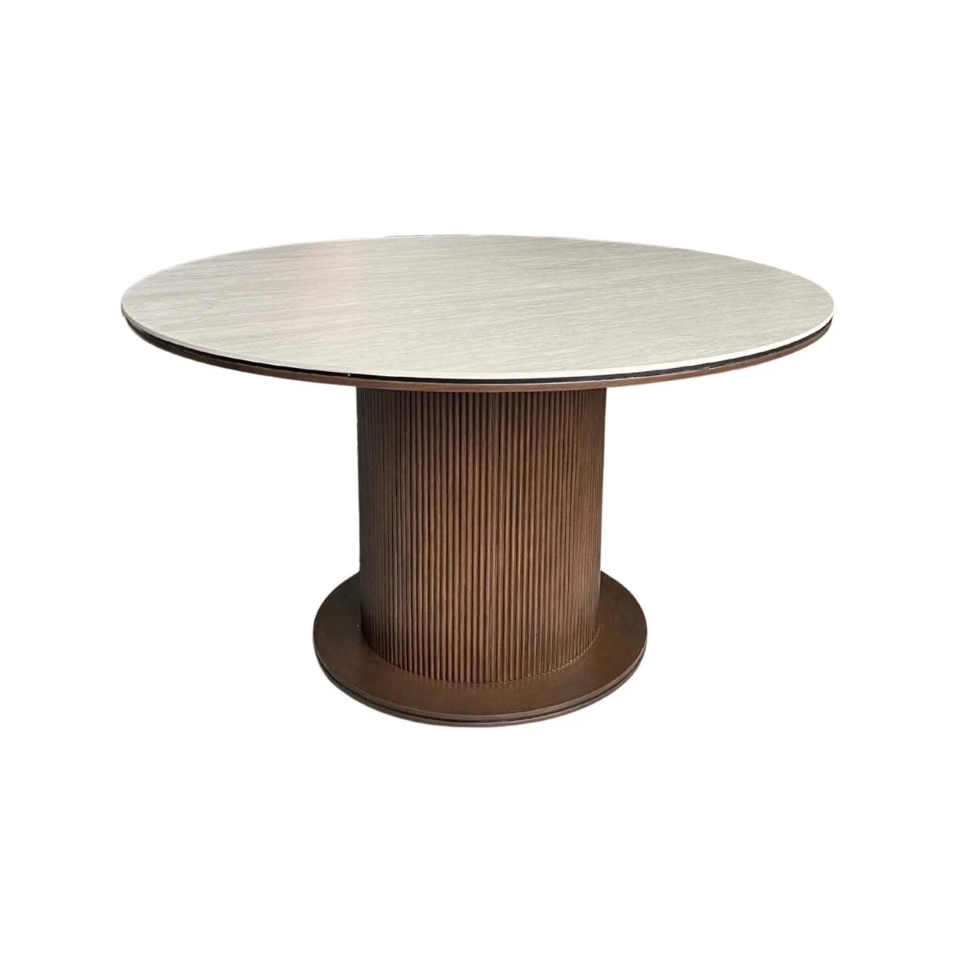 Eetkamertafel Aqua japandi 130 rond bruin/beige keramiek