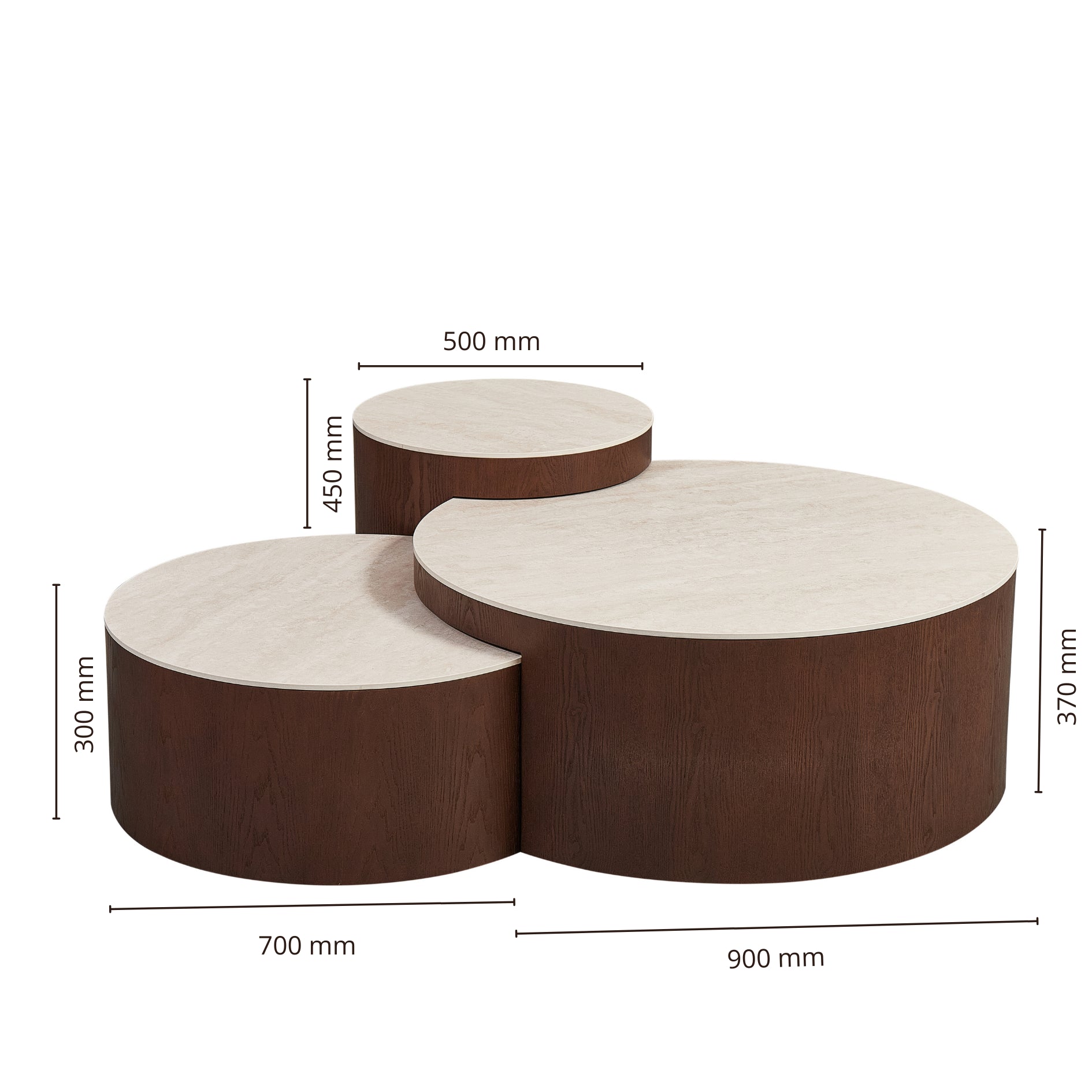 Salontafel Aqua bruin 90/37|70\30|50/45 beige keramiek