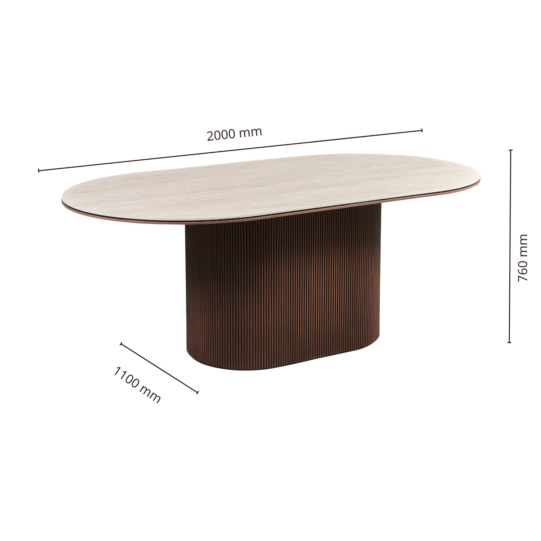 Eetkamertafel Aqua 200x110x76 bruin/beige keramiek