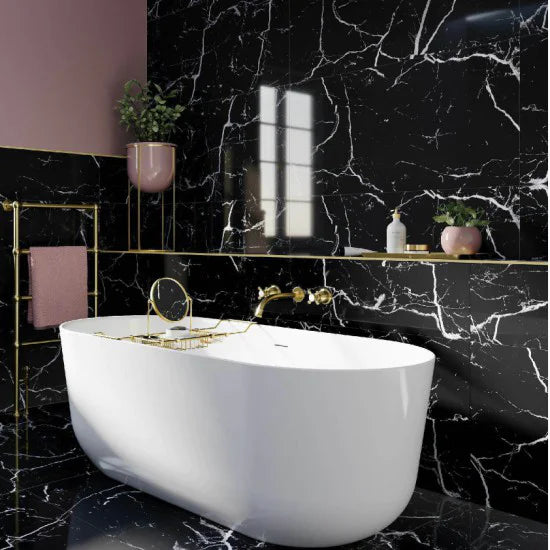 Oppio €48 PER PANEEL - PVC Wandpaneel Black Marmour / Zwart Hoogglans - 120x280x0,3 cm