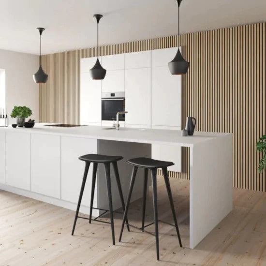 €44,- Per Paneel EIKEN Beige SUPERMAT 60x260 cm EIKEN Naturel ( NIEUW MODEL ) akoestische wand panelen lattenwand met Vilt
