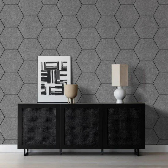 OPPIO Viltpaneel Licht Grijs - HEXAGON - 60x280 cm - Brandvertragend & Geluiddempend