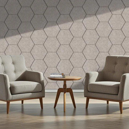 OPPIO Viltpaneel Beige - HEXAGON - 60x280 cm - Brandvertragend & Geluiddempend