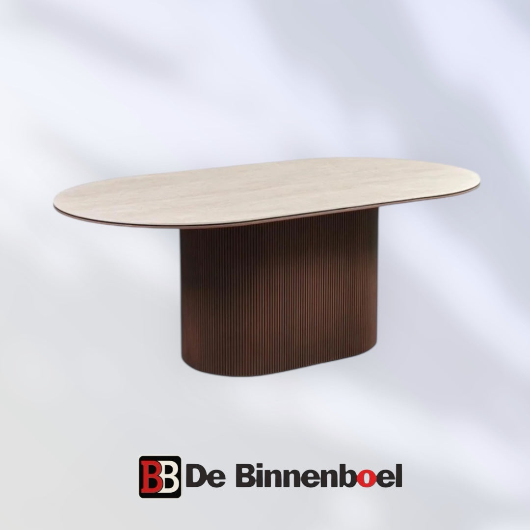 Eetkamertafel Aqua 180X110X76 wit/goud keramiek