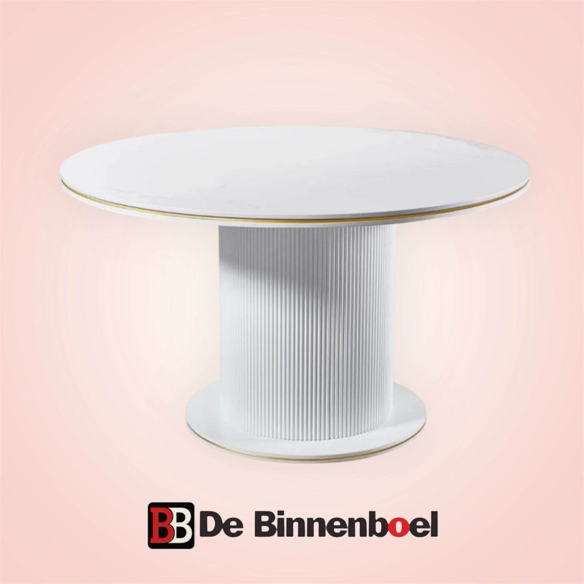 Eetkamertafel Aqua 130 rond wit/goud keramiek