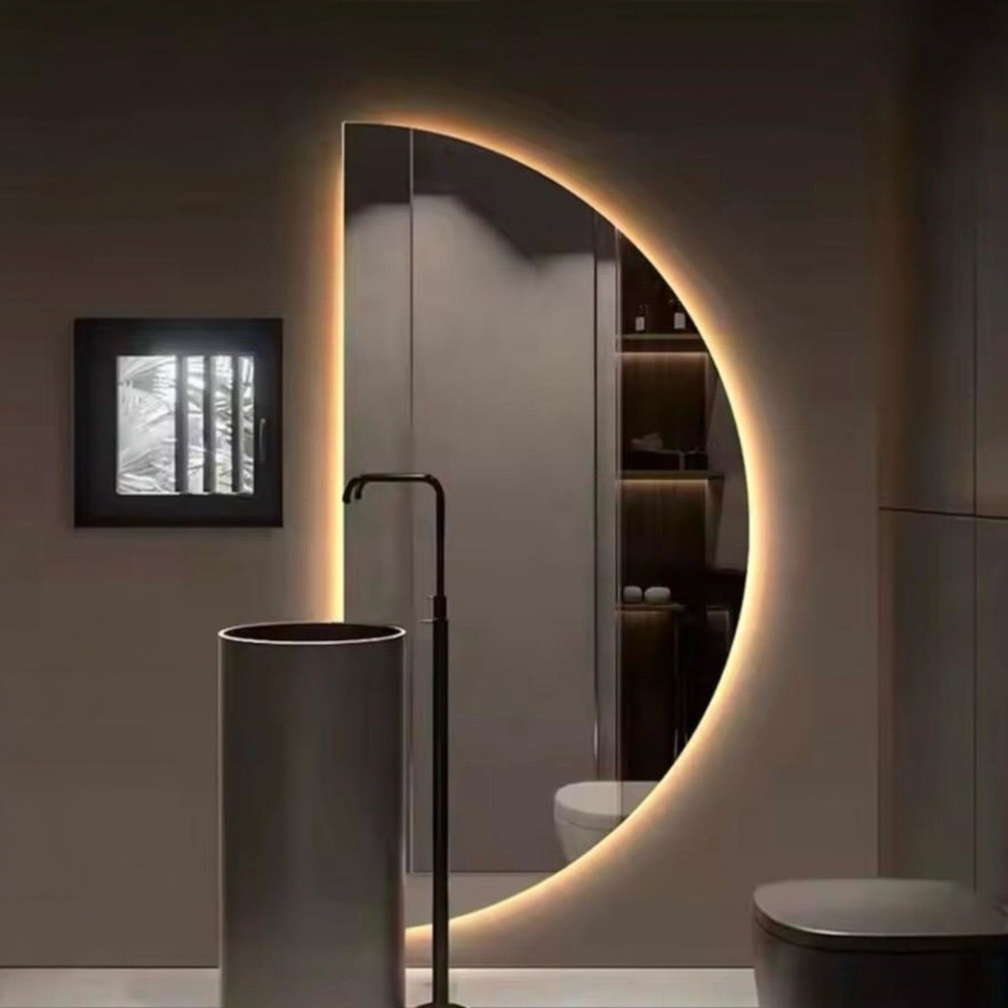 Half wandspiegel 160X100 met geïntegreerde LED-achterverlichting en modern half-rond design