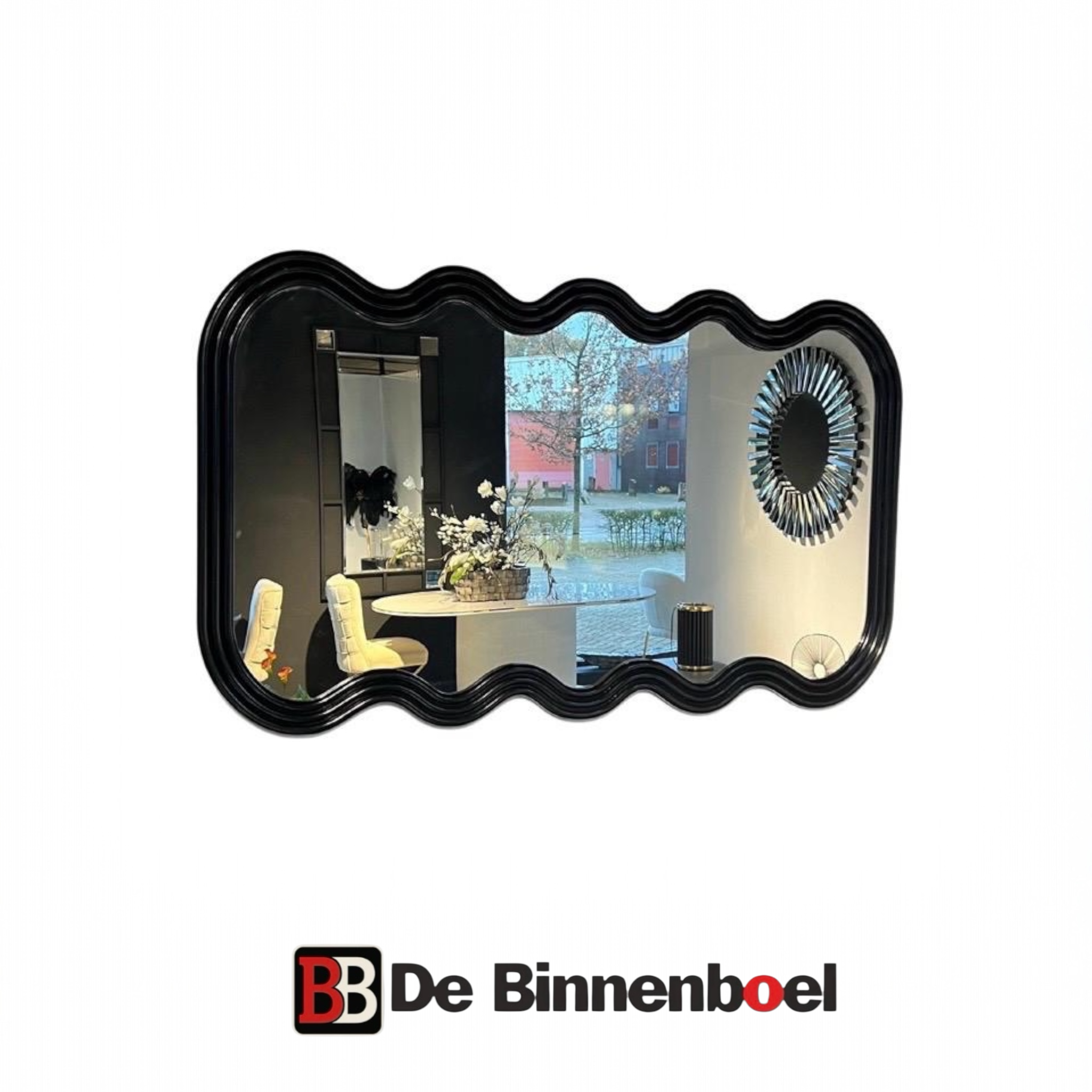 Design wandspiegel zwart 170x100 cm met organisch frame