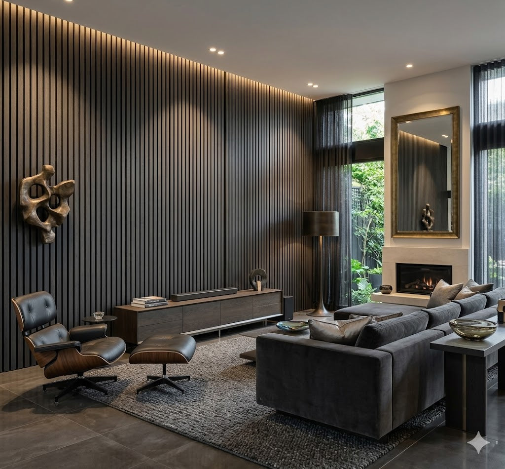 Oppio €40 PER PANEEL - 260x60 cm ZWART Eiken akoestische wand panel lattenwand met Vilt