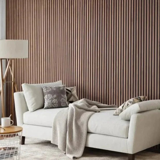 €68 Per Paneel - SUPERMAT 52x260 cm NORTH SEA EIKEN (WALNOOT) akoestische wand panelen lattenwand met Vilt
