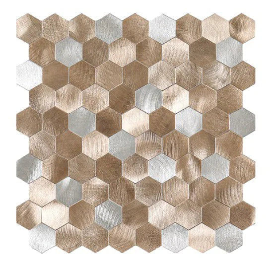 Oppio Geborsteld Zilver MIX HEXAGON - Zelfklevend Mozaiek 291x286x4mm