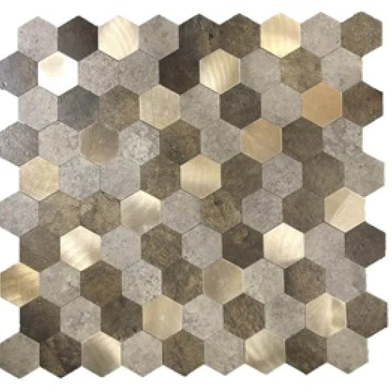 Oppio XL Bruin-Koper MIX HEXAGON - Zelfklevend Mozaiek 288x280x4mm