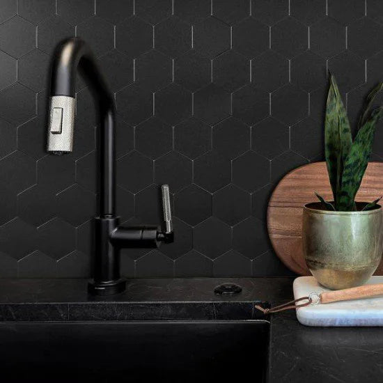 Oppio BLACK Motion MAT Hexagon - Zelfklevende Mozaïek 29.2x25.4x3.3 mm