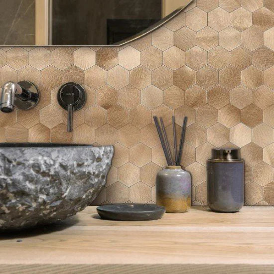 Oppio XL Geborsteld Brons HEXAGON - Zelfklevend Mozaiek 291x286x4mm