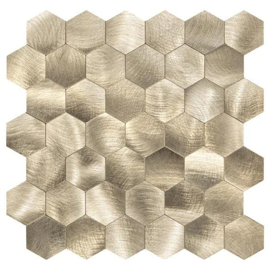 Oppio XL Geborsteld Goud HEXAGON - Zelfklevend Mozaiek 290x288mm