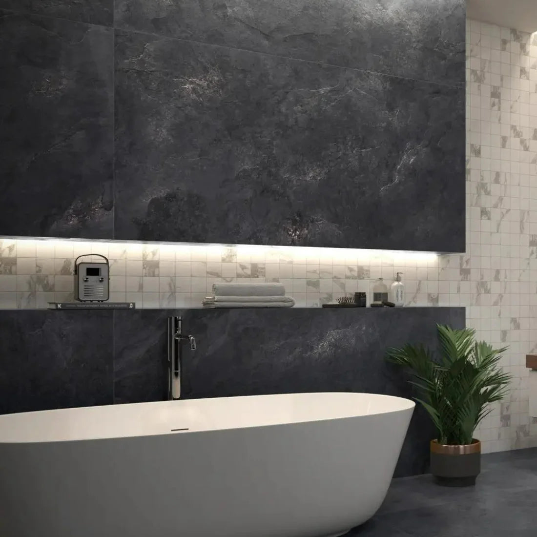 Oppio €70;PER PANEEL - PVC Wandpaneel MAT Ardesia Noir / Zwart - 120x280x0,3 cm