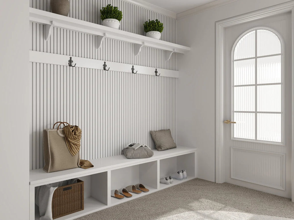 Oppio €40 PER PANEEL - 260x60 cm Wit Akoestische wand panelen lattenwand met Witte Vilt