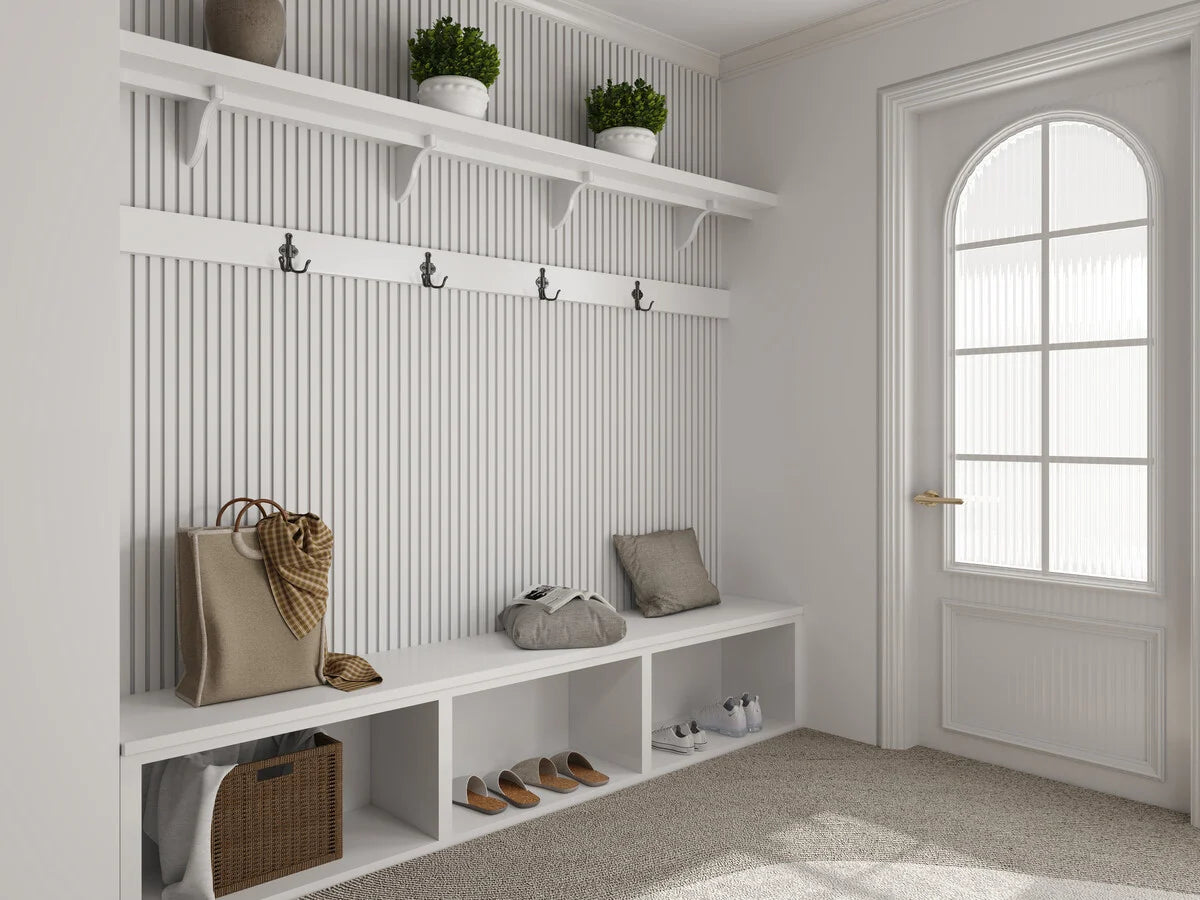 Oppio €40 PER PANEEL - 260x60 cm Wit Akoestische wand panelen lattenwand met Witte Vilt