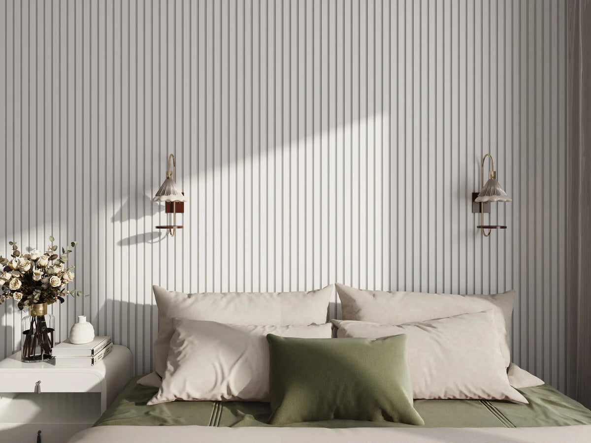 Oppio €40 PER PANEEL - 260x60 cm Wit Akoestische wand panelen lattenwand met Witte Vilt