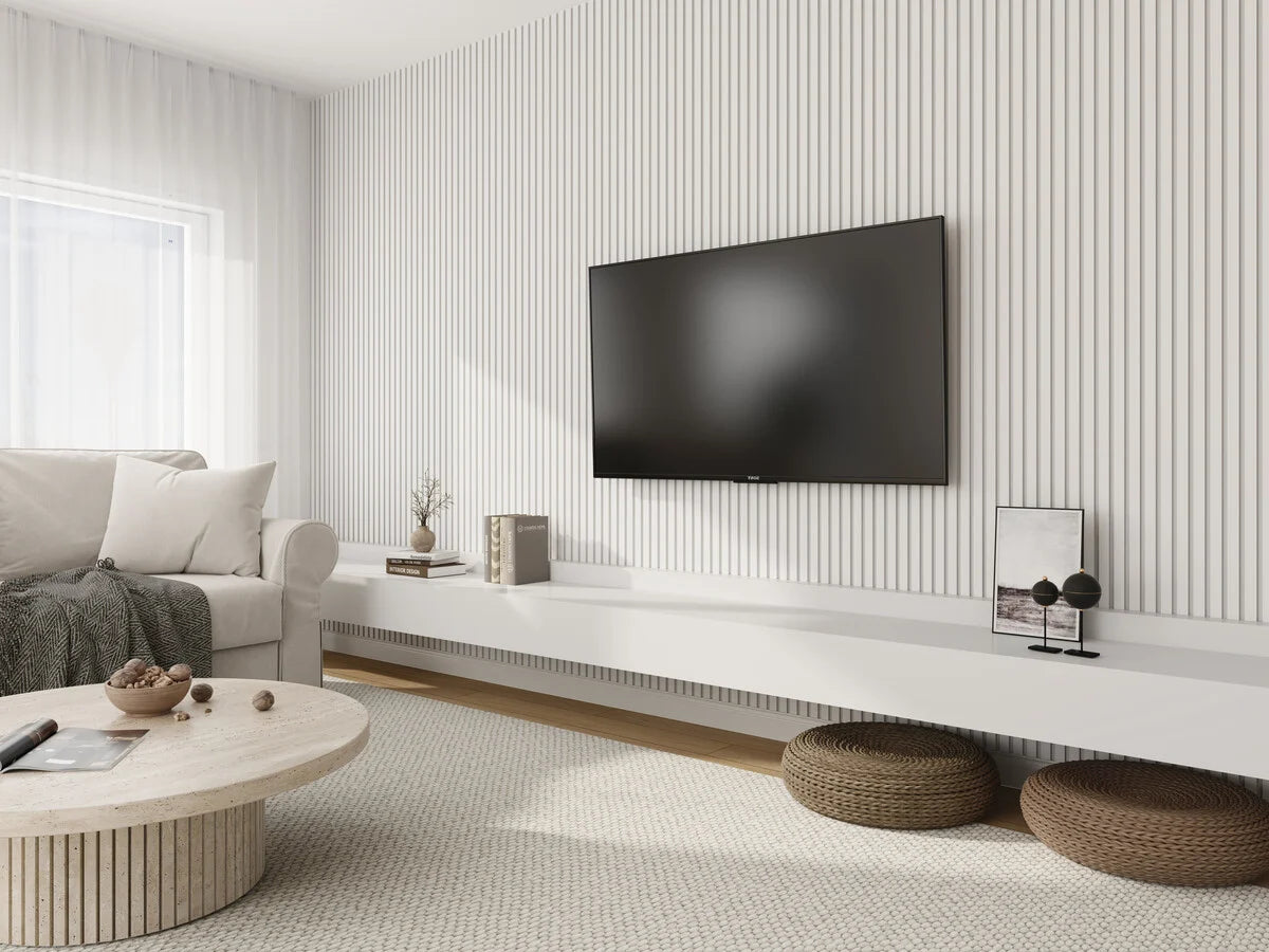 Oppio €40 PER PANEEL - 260x60 cm Wit Akoestische wand panelen lattenwand met Witte Vilt