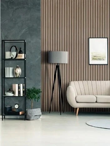 Oppio Lattenwand Silentless Vergrijsd Walnoot 260 x 52,6 cm - akoestische wand panelen met Vilt