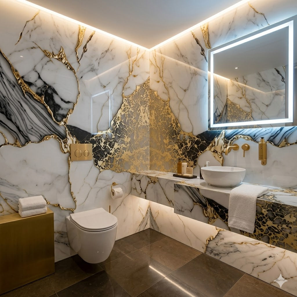 Luxe PVC Wandpaneel Fantasy Gold – 120x280 cm – Hoogglans Marmerlook